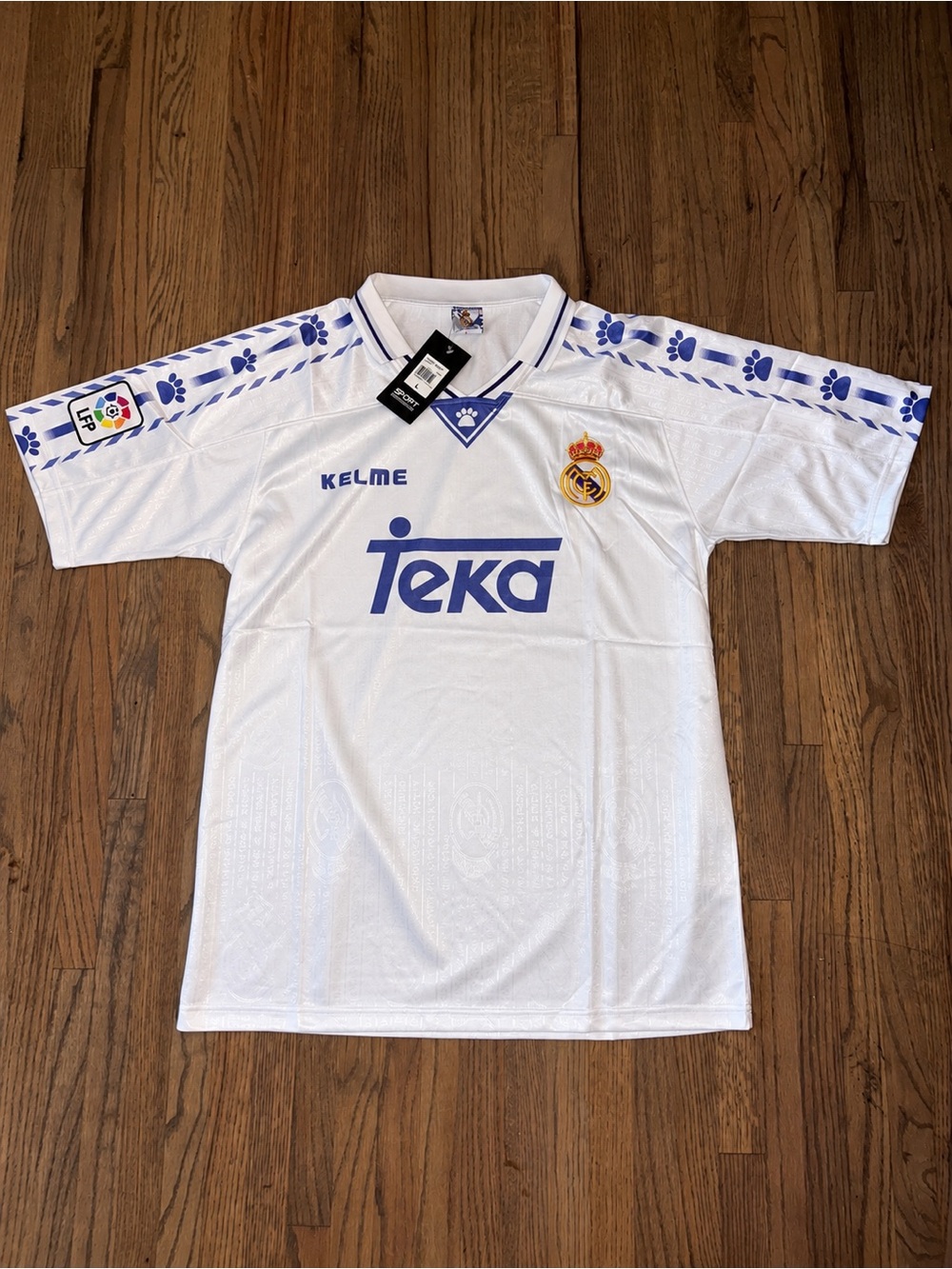 Real Madrid 1996/97 White Kelme Teka Retro Soccer Home Jersey L NWT